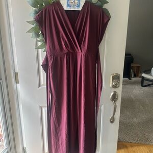 HALARA M breezefull Vneck, short sleeve side pocket tie back quickdry,midi dress